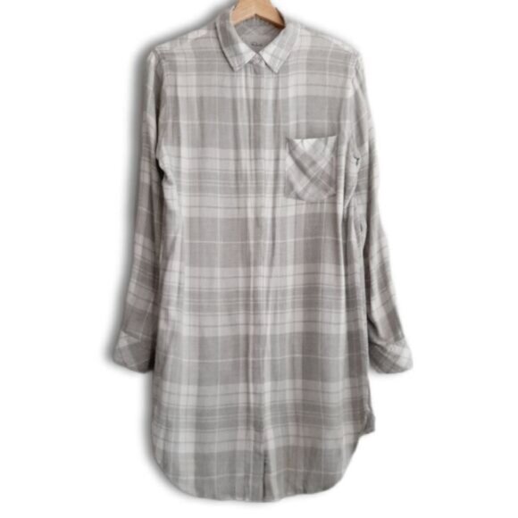 RAILS Plaid Shirt Tunic Dress Button Down Grey & White Sz XS - Picture 2 of 14